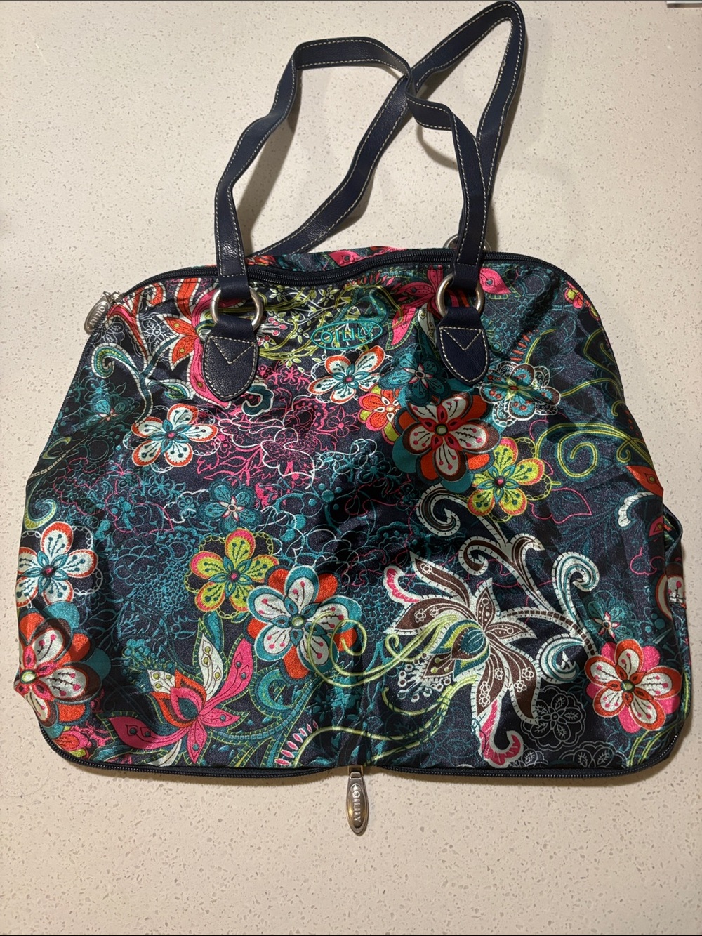 Oilily Colorful Floral Tote Bag in Navy